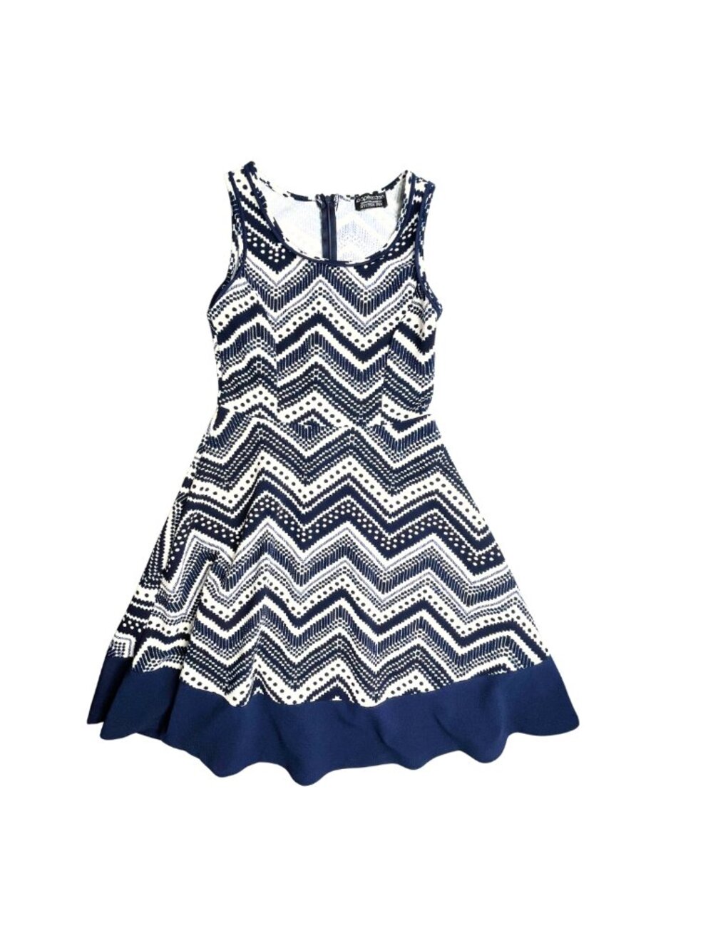 Papermoon Stitch Fix Chevron Fit Flare Dress Size S Blue White Smock Stain